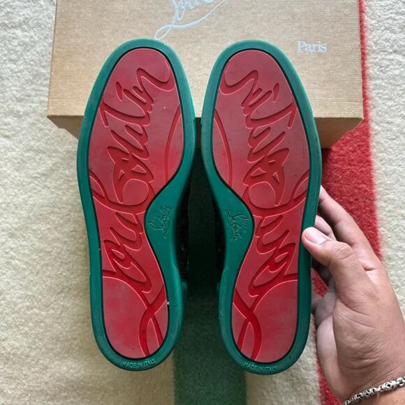 Christian Louboutin Green Velour Studded Crystal Suede Sneakers Size 43/US10 - Picture 4 of 9